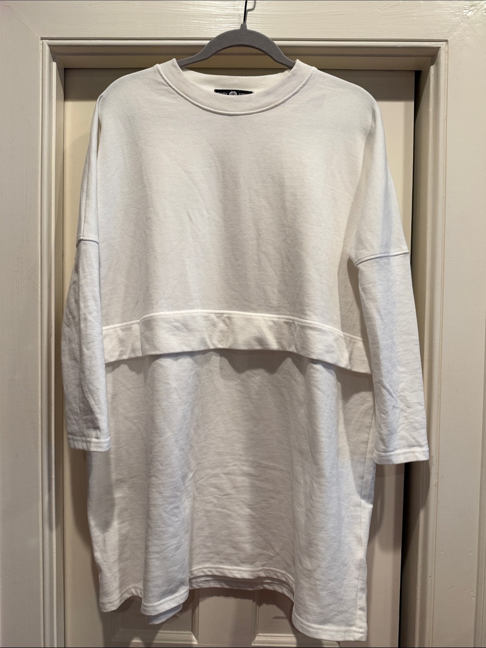 Women's White Layered Long Sleeve Sweatshirt Tunic Dress